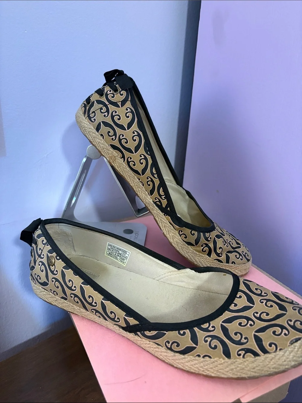 UGG Beige and Black Patterned Espadrille Flats